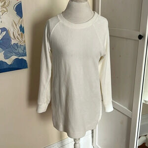 Soft Surroundings Ribbed Cream Tunic Length Top with Button Back Embellishment S